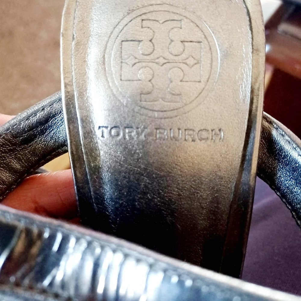 Tory Burch silver/platinum Gladiator heels